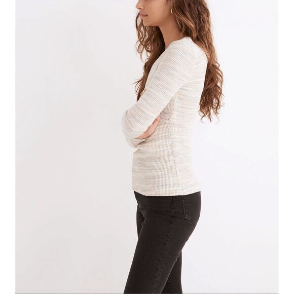 NWT Madewell Space-Dye Faux-Wrap Top Sweater in Pastel Soft Rainbow, Small - Picture 6 of 9